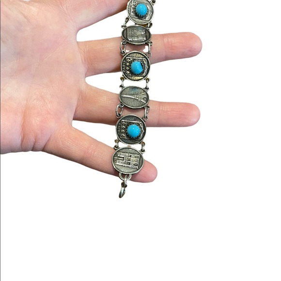 Vintage silver finish torquois Eiffel Tower Paris Tour Travel bracelet Cathedral - Picture 4 of 8